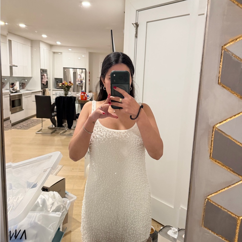 Abercrombie & Fitch Ivory Beaded Midi Slip Dress